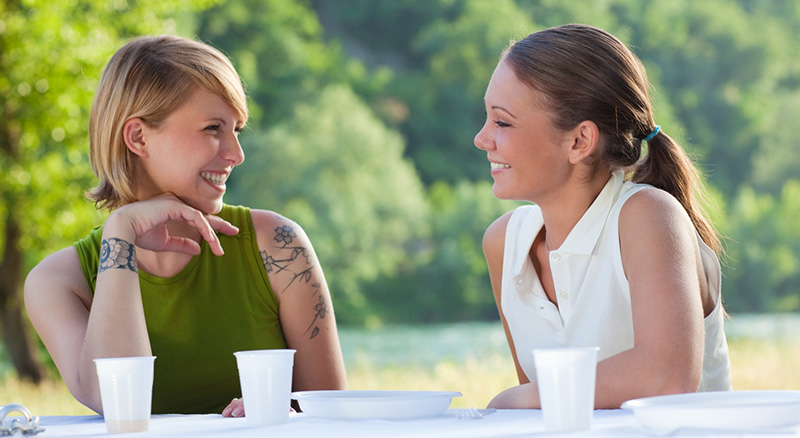 Girls enjoying coffee in the gazebo